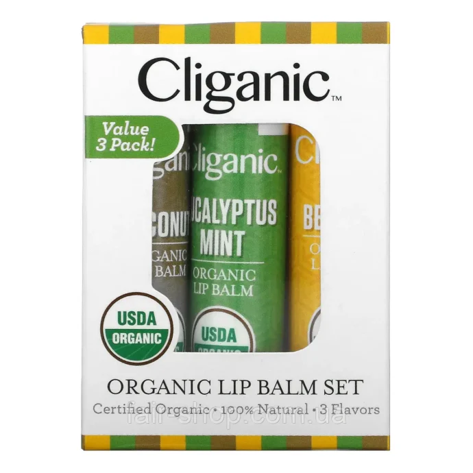 Набір бальзамів для губ (3 шт по 4 г) Organic Lip Balm Set, 3 pack, від Cliganic